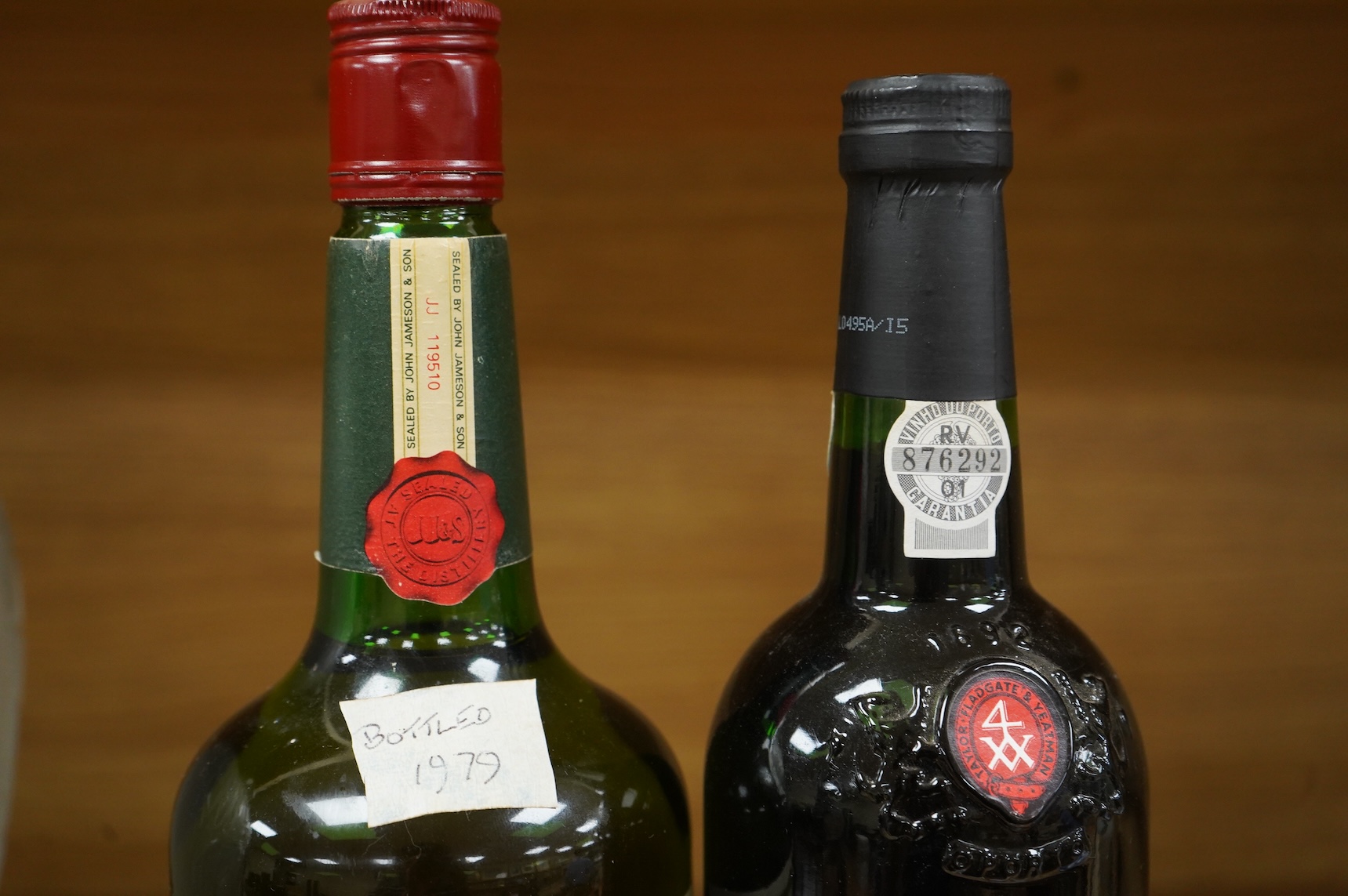 A bottle of Jameson whisky and a bottle of Taylor’s 1989 port